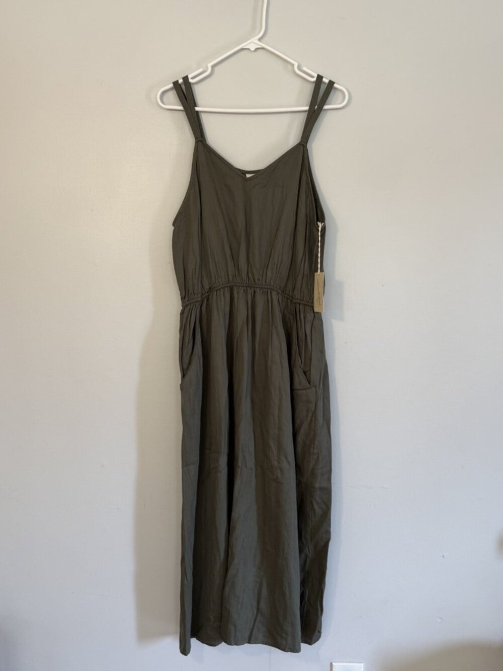 NWT Universal Thread Olive Green Midi Maxi Dress Double Straps Pockets Size XL